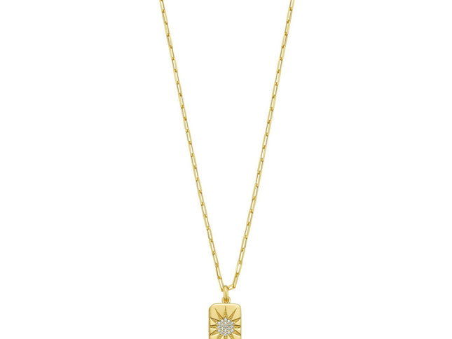 Sterling Silver Gold Plated Cubic Zirconia Starburst Locket Necklace