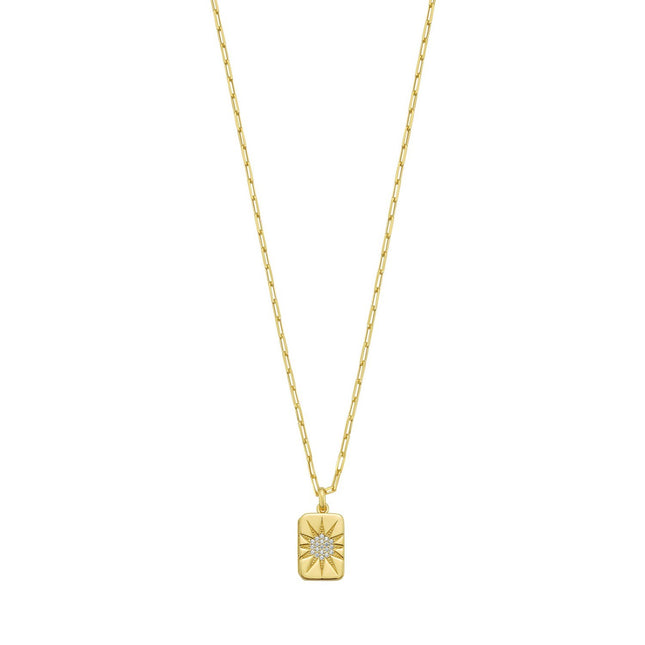 Sterling Silver Gold Plated Cubic Zirconia Starburst Locket Necklace