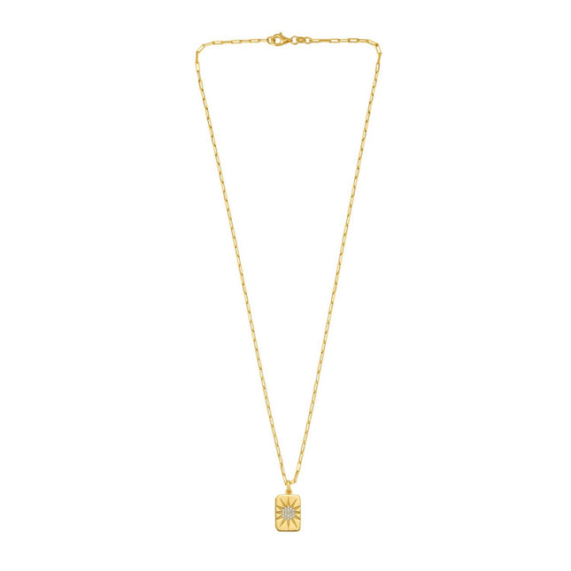 Sterling Silver Gold Plated Cubic Zirconia Starburst Locket Necklace