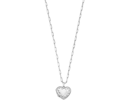 Sterling Silver Rhodium Plated Heart Locket Necklace