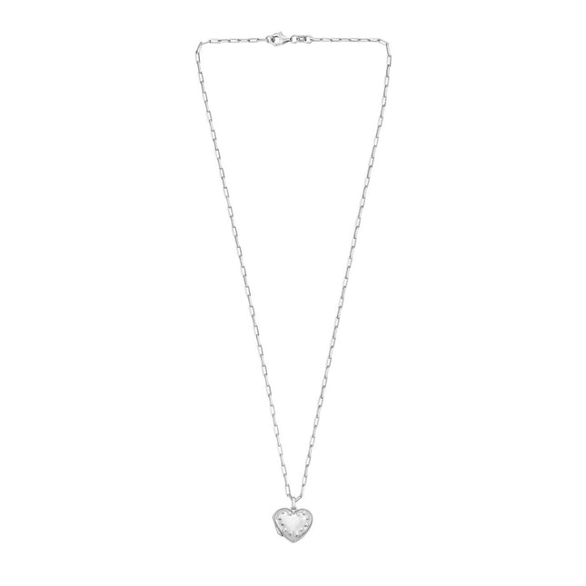 Sterling Silver Rhodium Plated Heart Locket Necklace