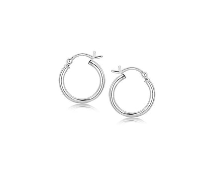 Polished Sterling Silver and Rhodium Plated Hoop Earrings (2x15mm)