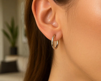 Polished Sterling Silver and Rhodium Plated Hoop Earrings (2x15mm)