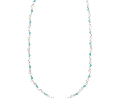 Sterling Silver Rhodium Plated Blue Enamel Hearts Necklace