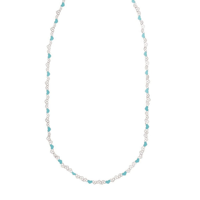 Sterling Silver Rhodium Plated Blue Enamel Hearts Necklace