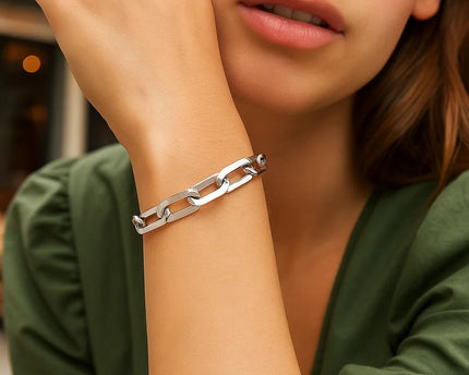 Sterling Silver Rhodium Plated Italian Link Paperclip Bracelet (10.30 mm)