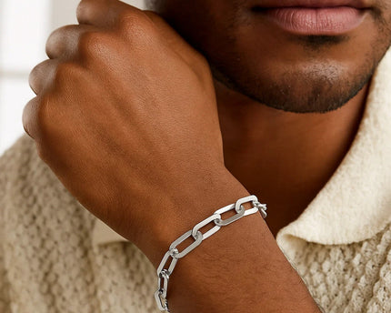 Sterling Silver Rhodium Plated Italian Link Paperclip Bracelet (10.30 mm)