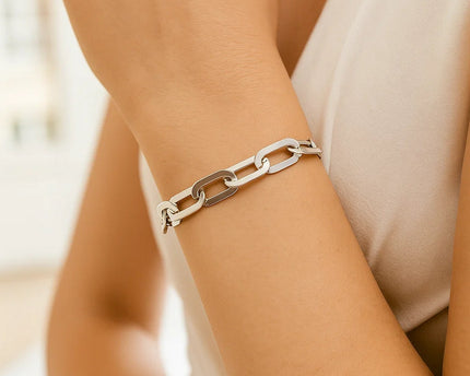 Sterling Silver Rhodium Plated Italian Link Paperclip Bracelet (10.30 mm)