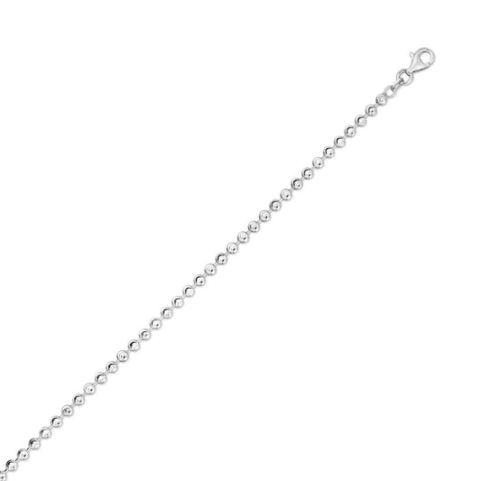 Sterling Silver Rhodium Plated Moon Cut Bead Chain (3.00 mm)