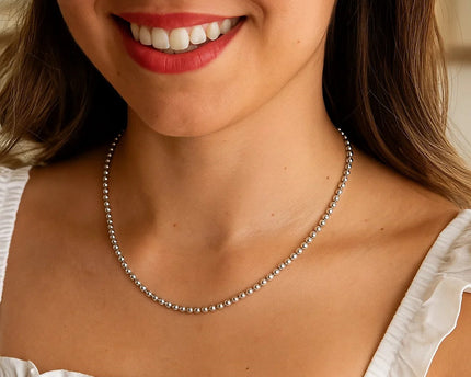 Sterling Silver Rhodium Plated Moon Cut Bead Chain (3.00 mm)