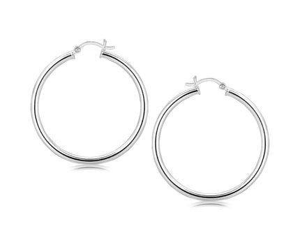 Sterling Silver Rhodium Plated Large Polished Classic Hoop Earrings (3x40mm)