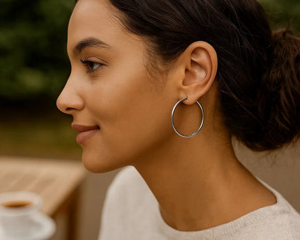 Sterling Silver Rhodium Plated Large Polished Classic Hoop Earrings (3x40mm)