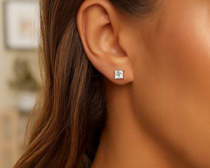 Sterling Silver Princess CZ Stud Earrings (6.00 mm)