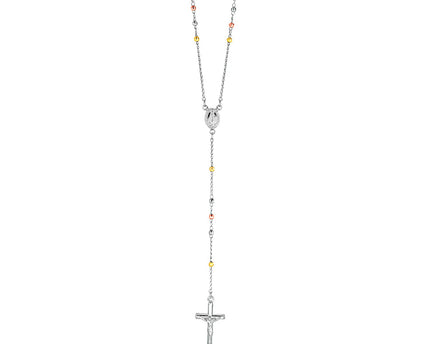 Three Toned Rosary Chain and Bead Necklace in Sterling Silver