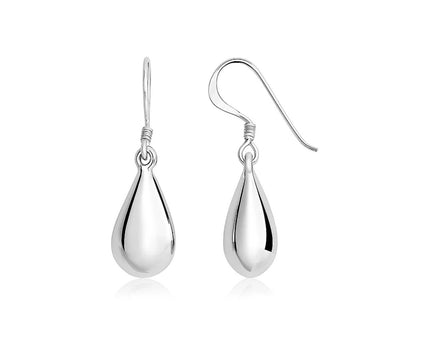 Sterling Silver Polished Puffed Teardrop Dangle Earrings