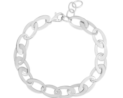 Sterling Silver Rhodium Plated Italian Oval Link Bracelet (8.70 mm)