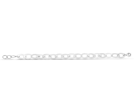 Sterling Silver Rhodium Plated Italian Oval Link Bracelet (8.70 mm)