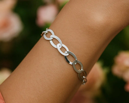 Sterling Silver Rhodium Plated Italian Oval Link Bracelet (8.70 mm)