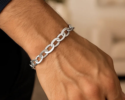 Sterling Silver Rhodium Plated Italian Oval Link Bracelet (8.70 mm)