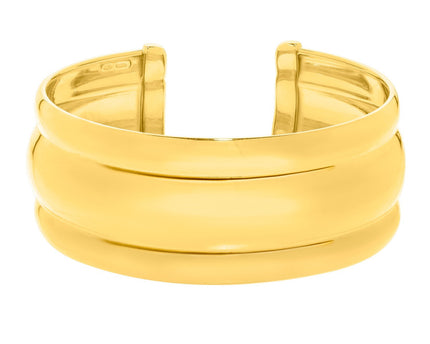 Sterling Silver Gold Plated Bold Ribbed Cuff Bangle (25.00 mm)