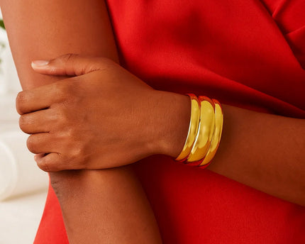 Sterling Silver Gold Plated Bold Ribbed Cuff Bangle (25.00 mm)