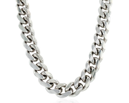 Sterling Silver Rhodium Plated Miami Cuban Chain (8.40 mm)