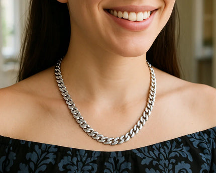 Sterling Silver Rhodium Plated Miami Cuban Chain (8.40 mm)