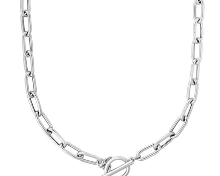 Sterling Silver Rhodium Plated Paperclip Toggle Necklace