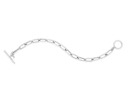 Sterling Silver Rhodium Plated Paperclip Toggle Necklace