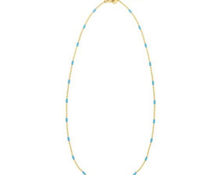 Sterling Silver Gold Plated Blue Enamel Beaded Necklace