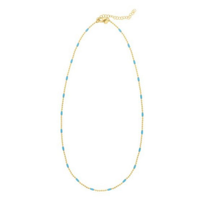 Sterling Silver Gold Plated Blue Enamel Beaded Necklace