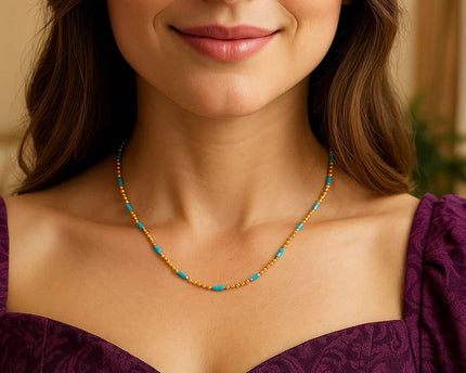 Sterling Silver Gold Plated Blue Enamel Beaded Necklace