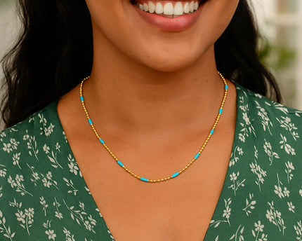 Sterling Silver Gold Plated Blue Enamel Beaded Necklace