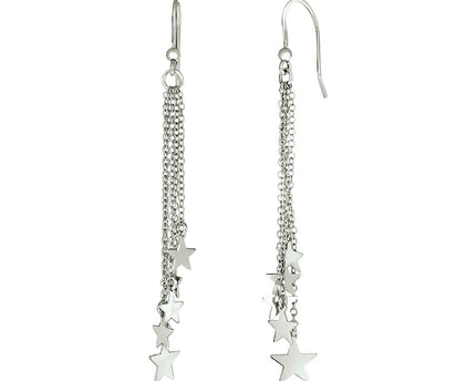 Sterling Silver Tassel Earrings with Polished Stars