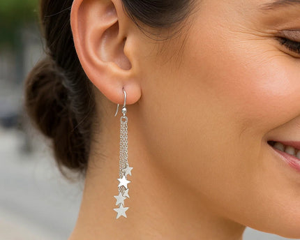 Sterling Silver Tassel Earrings with Polished Stars