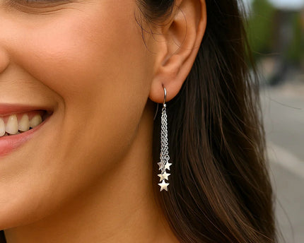Sterling Silver Tassel Earrings with Polished Stars