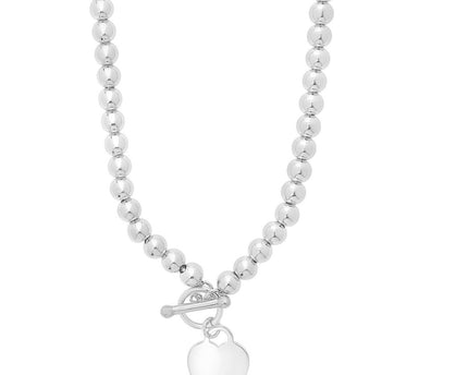 Sterling Silver Rhodium Plated Bead Toggle Heart Necklace