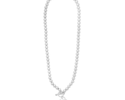 Sterling Silver Rhodium Plated Bead Toggle Heart Necklace