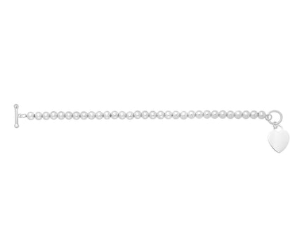 Sterling Silver Rhodium Plated Bead Toggle Heart Necklace