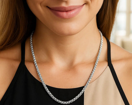 Sterling Silver Rhodium Plated Round Box Chain (4.40 mm)