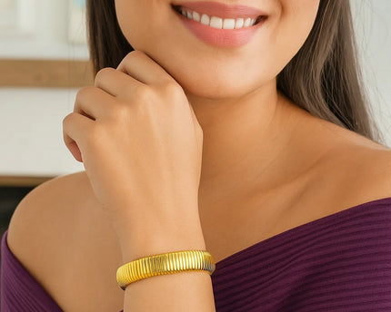 Sterling Silver Yellow Gold Plated Standard Thick Tubogas Bracelet (12.00 mm)