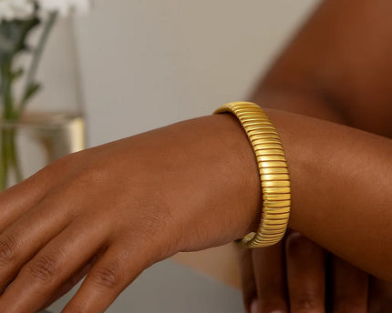 Sterling Silver Yellow Gold Plated Standard Thick Tubogas Bracelet (12.00 mm)