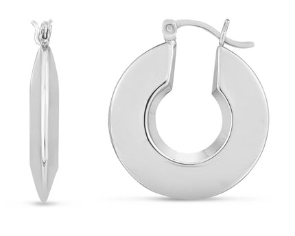 Sterling Silver Rhodium Plated Small Puffed Hoop Earrings
