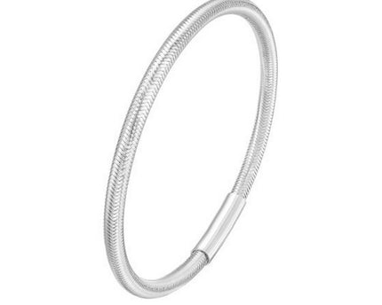 Sterling Silver Rhodium Plated Basketweave Stretch Bangle