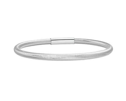 Sterling Silver Rhodium Plated Basketweave Stretch Bangle