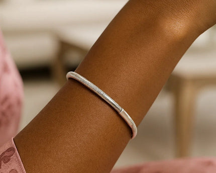 Sterling Silver Rhodium Plated Basketweave Stretch Bangle