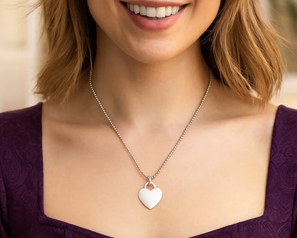 Sterling Silver Rhodium Plated Heart Charm Necklace