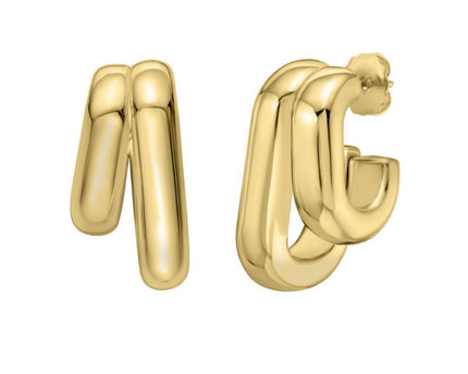 Sterling Silver Yellow Gold Plated Double Row Big and Small Hoop Earrings