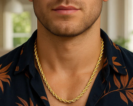 Sterling Silver Yellow Gold Plated Diamond Cut Royal Rope Chain (5.00 mm)