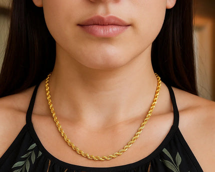 Sterling Silver Yellow Gold Plated Diamond Cut Royal Rope Chain (5.00 mm)